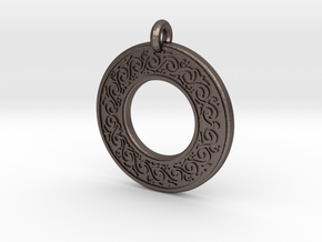 Sacred Tree Annulus Donut Pendant in Polished Bronzed-Silver Steel