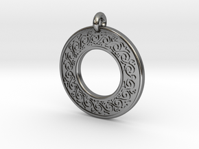 Sacred Tree Annulus Donut Pendant in Polished Silver