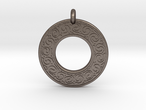 Celtic Spirals Annulus Donut Pendant in Polished Bronzed-Silver Steel