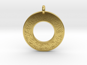 Celtic Spirals Annulus Donut Pendant in Polished Brass