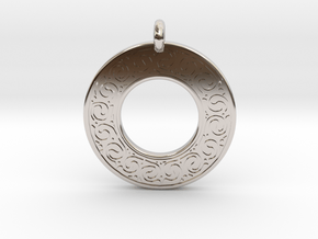 Celtic Spirals Annulus Donut Pendant in Rhodium Plated Brass