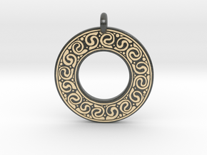 Celtic Spirals Annulus Donut Pendant in Glossy Full Color Sandstone