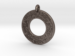 Celtic Birds Annulus Donut Pendant in Polished Bronzed-Silver Steel
