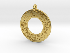 Celtic Birds Annulus Donut Pendant in Polished Brass