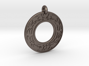 Celtic Stag Annulus Donut Pendant in Polished Bronzed-Silver Steel