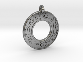 Celtic Stag Annulus Donut Pendant in Polished Silver