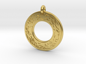 Celtic Dog Annulus Donut Pendant in Polished Brass