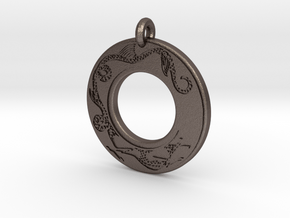 Dragon Annulus Donut Pendant in Polished Bronzed-Silver Steel