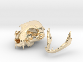 Mini Cat Skull Sculpture in 14k Gold Plated Brass