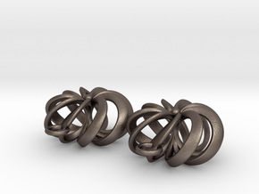 Rosette - Earrings in cast metals or steel in Polished Bronzed-Silver Steel