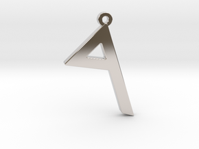 Letter RESH - Paleo Hebrew - with Chain Loop in Rhodium Plated Brass