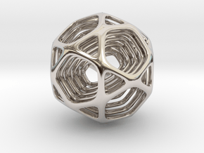 Icosidodecahedron Nested  in Rhodium Plated Brass