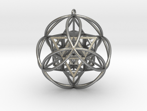 Stellated Vector Equilibrium 6 Ring Pendant 2.5"  in Natural Silver