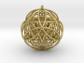 Stellated Vector Equilibrium 17 Ring Pendant 2.5"  in Natural Brass