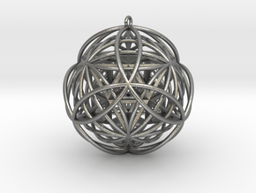 Stellated Vector Equilibrium 17 Ring Pendant 2.5"  in Natural Silver