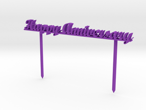 Happy Anniversary Cake Stick in Purple Processed Versatile Plastic: 6mm