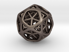Nested dodeca & Icosa inside Icosidodecahedron in Polished Bronzed-Silver Steel