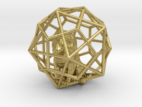 Lion inside Icosa dodeca Cage in Natural Brass