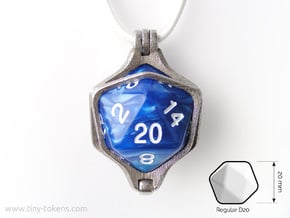 Dice Pendant - D20 - 20mm  (steel) in Polished Bronzed-Silver Steel: Large