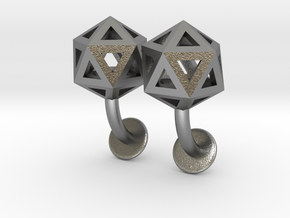 Icosahedron Cufflinks in Natural Silver