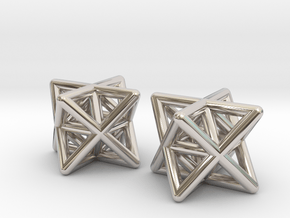 Stellated Octahedron Earrings in Rhodium Plated Brass