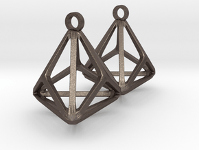 Triakis Tetrahedron Earrings in Polished Bronzed-Silver Steel