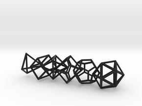 Polyhedral Dice Set Wireframe Pendant in Black Premium Versatile Plastic