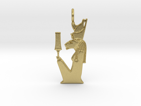 Sekhmet-Mut w/sekhem sceptre amulet in Natural Brass