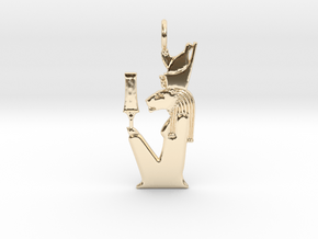 Sekhmet-Mut w/sekhem sceptre amulet in 14k Gold Plated Brass