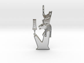 Sekhmet-Mut w/sekhem sceptre amulet in Natural Silver