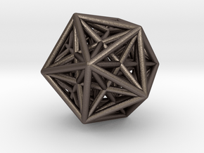 Icosahedron & Dodecahedron Struts Connected in Polished Bronzed-Silver Steel