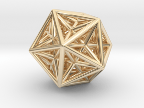 Icosahedron & Dodecahedron Struts Connected in 14k Gold Plated Brass