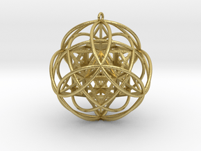 Stellated Vector Equilibrium 9 Ring Pendant  2.5"  in Natural Brass