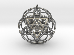 Stellated Vector Equilibrium 9 Ring Pendant  2.5"  in Natural Silver