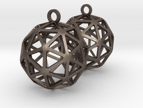 Pentakis Dodecahedron Earrings in Polished Bronzed-Silver Steel