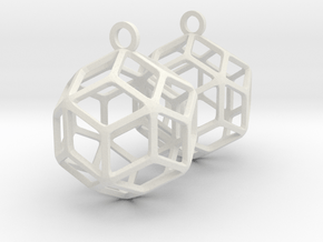 Rhombic Triacontahedron Earrings in White Natural Versatile Plastic