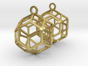 Rhombic Triacontahedron Earrings in Natural Brass