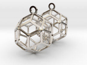 Rhombic Triacontahedron Earrings in Rhodium Plated Brass