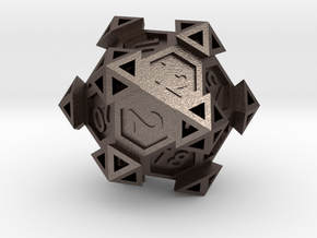 Ancient Construct D20 in Polished Bronzed-Silver Steel