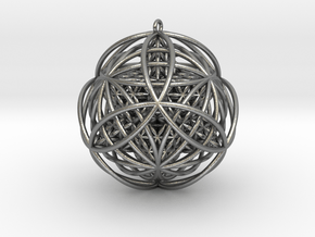 Stellated Flower Life Vector Equilibrium Pendant 2 in Natural Silver
