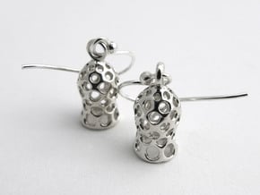 Tintinnid Dictyocysta Mitra Earrings in Polished Silver