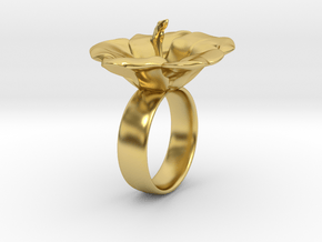 Hawaiian Hibiscus Ring in Polished Brass: 5 / 49