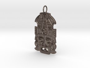 Mayan Mask Pendant in Polished Bronzed-Silver Steel