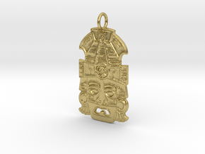 Mayan Mask Pendant (precious metals) in Natural Brass