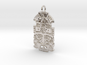 Mayan Mask Pendant (precious metals) in Rhodium Plated Brass