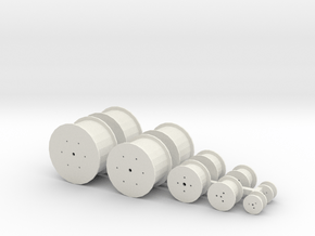 HO Scale Cable Reels Assorted in White Natural Versatile Plastic