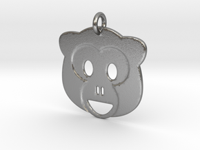Monkey Emoji Pendant - Metal in Natural Silver