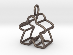Meeple Wire-frame Pendant in Polished Bronzed-Silver Steel