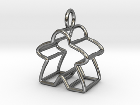 Meeple Wire-frame Pendant in Polished Silver
