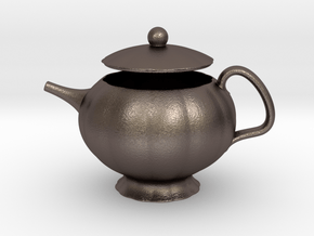 Decorative Teapot in Polished Bronzed-Silver Steel